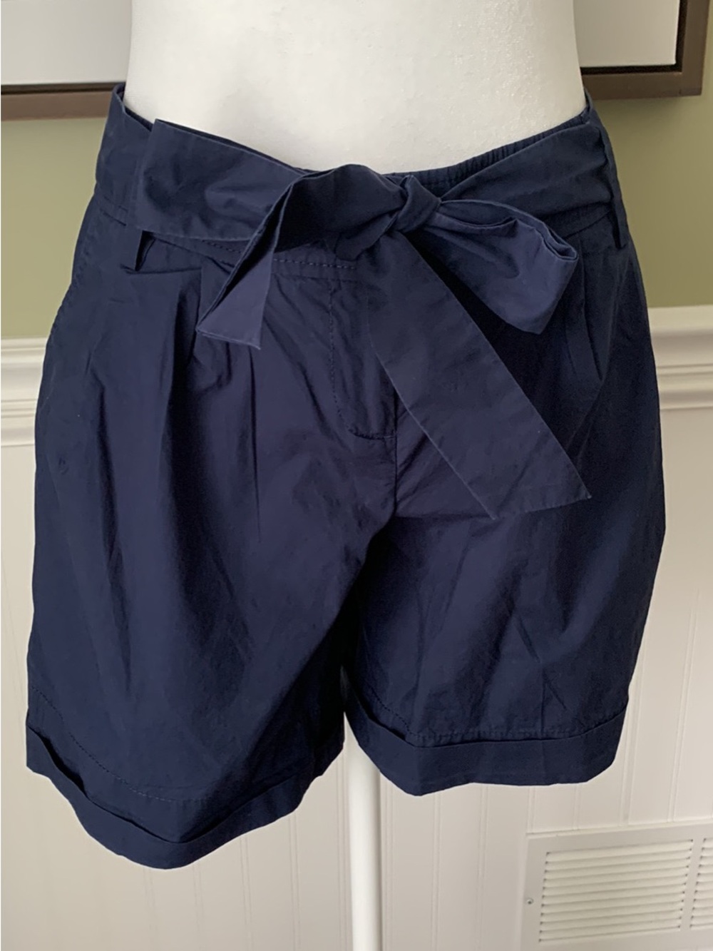 LOFT Navy Tie-Belt Bermuda Shorts